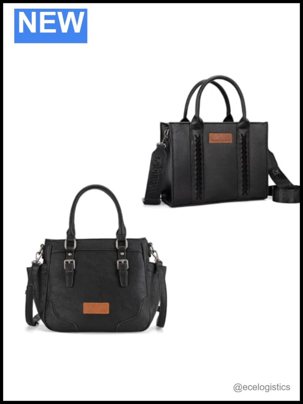 Vegan Leather Satchel Tote Crossbody Bag with Whipstitch